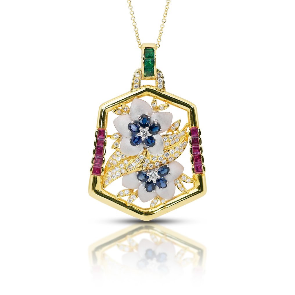 IGI Certificate - 5.77 total carat of diamonds, sapphires, rubies and emerald - 頸鏈 黃金 鉆石  (天然) - 藍寶石  #1.1