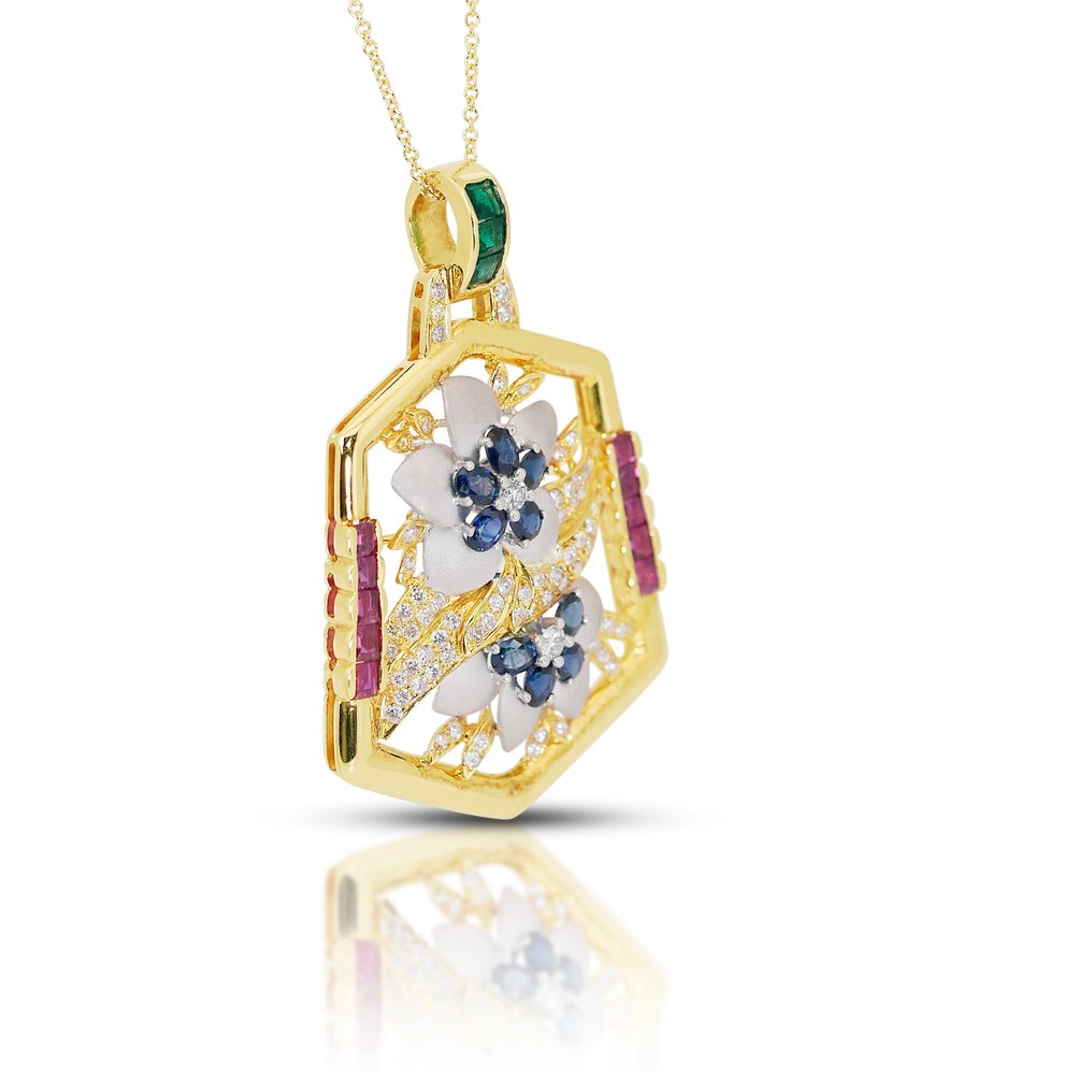 IGI Certificate - 5.77 total carat of diamonds, sapphires, rubies and emerald - 頸鏈 黃金 鉆石  (天然) - 藍寶石  #3.2