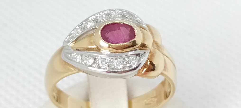 Βραδινό δαχτυλίδι Κίτρινο χρυσό Ρουμπίνι - Διαμάντι #1.1