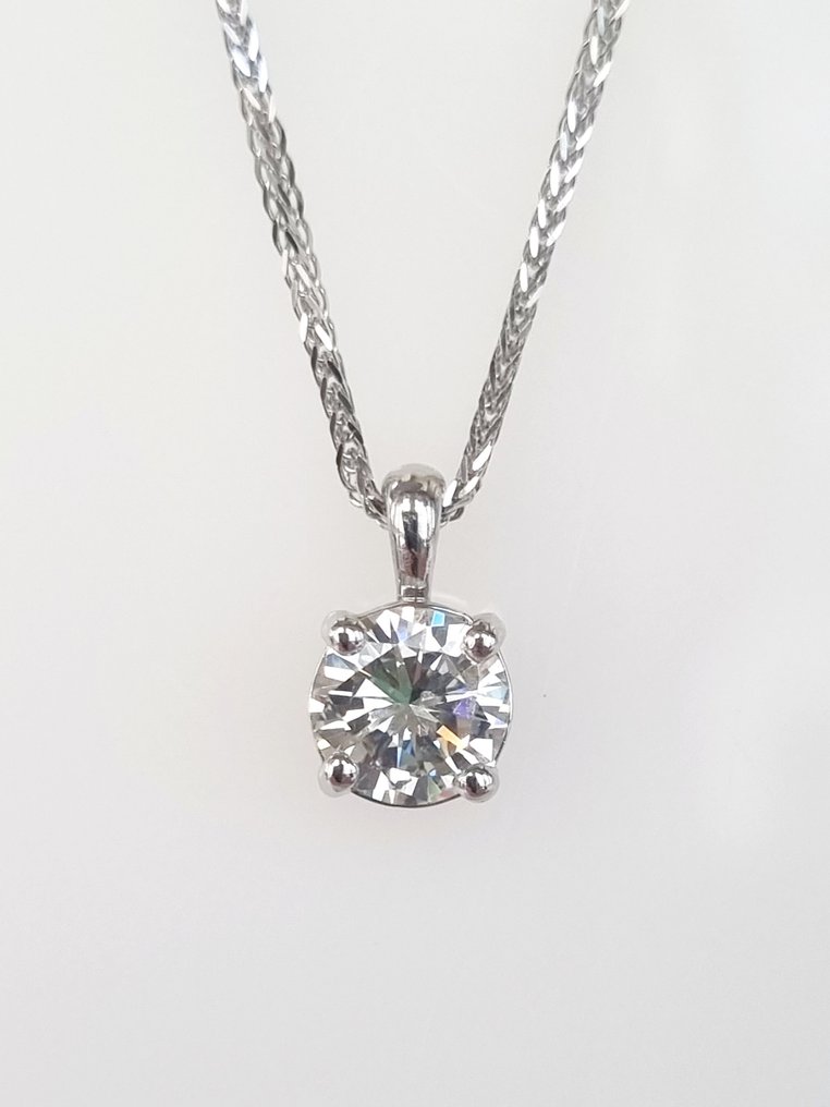 Necklace with pendant - 14 kt. White gold -  0.78 tw. Diamond  (Natural) #1.1