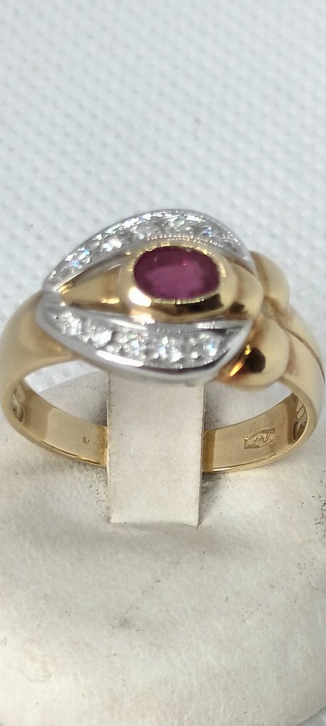Βραδινό δαχτυλίδι Κίτρινο χρυσό Ρουμπίνι - Διαμάντι #2.1