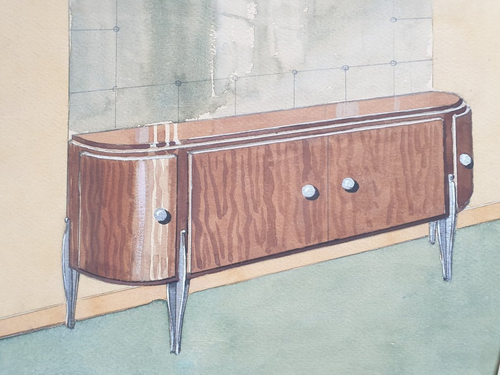 Anonymous - 2 Art Deco watercolour designs for furniture #3.1