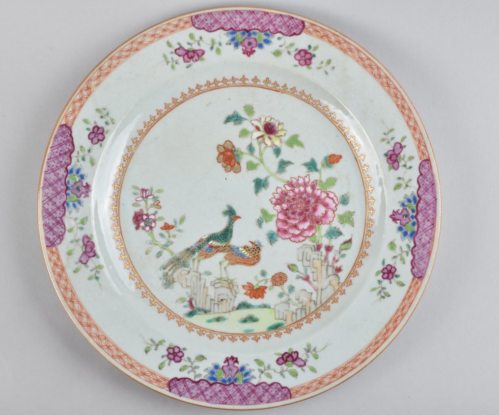 Tallerken - A Chinese famille rose double peacock plate for the Portuguese market -  #1.1