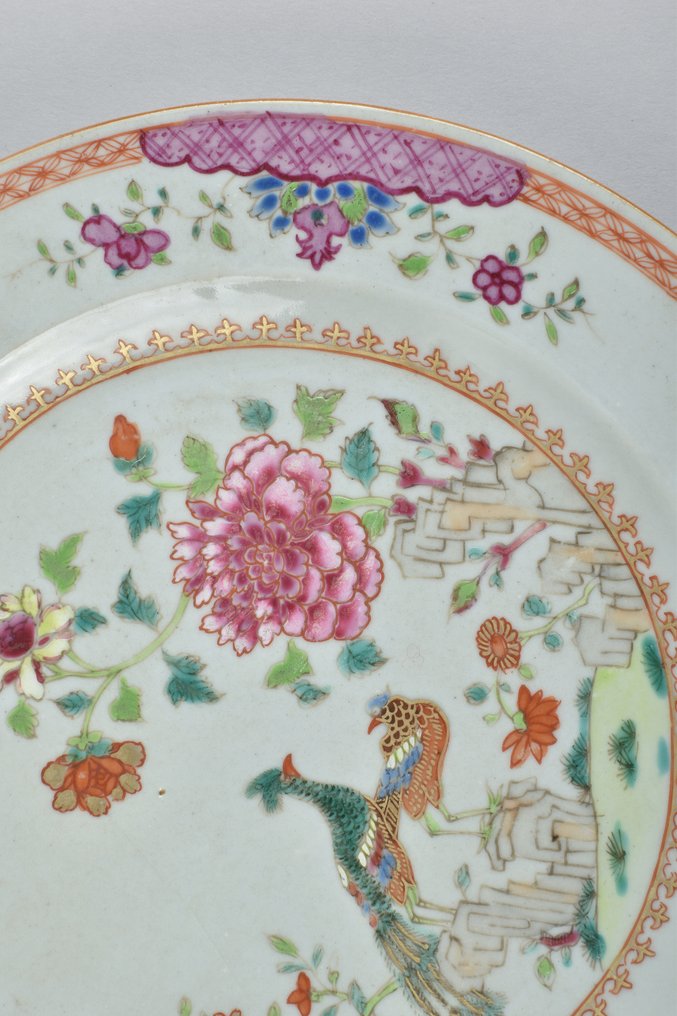 Tallerken - A Chinese famille rose double peacock plate for the Portuguese market -  #3.1