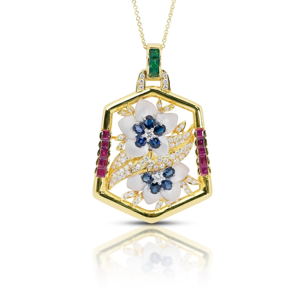 IGI Certificate - 5.77 total carat of diamonds, sapphires, rubies and emerald - 頸鏈 黃金 鉆石  (天然) - 藍寶石  #3.1