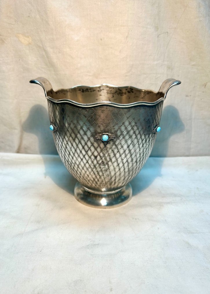 Tafelmiddenstuk - IJshouder - Zilveren vaas met stenen  - Zilver #1.2
