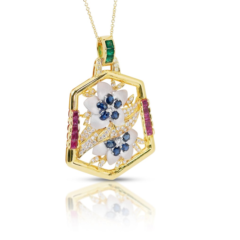 IGI Certificate - 5.77 total carat of diamonds, sapphires, rubies and emerald - 頸鏈 黃金 鉆石  (天然) - 藍寶石  #1.2
