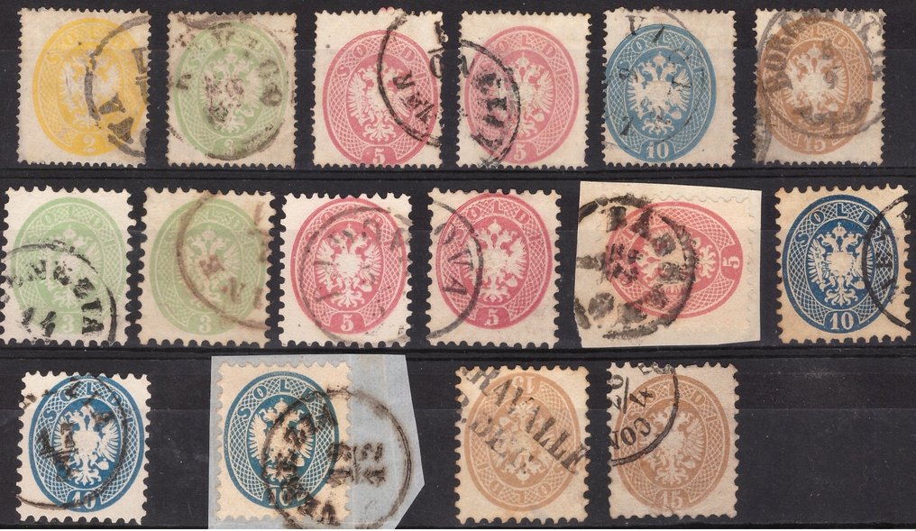 State Italiene Antice - Lombardo Veneto 1850/1864 - Set de timbre reprezentand cele 5 emisiuni - Sassone #2.2
