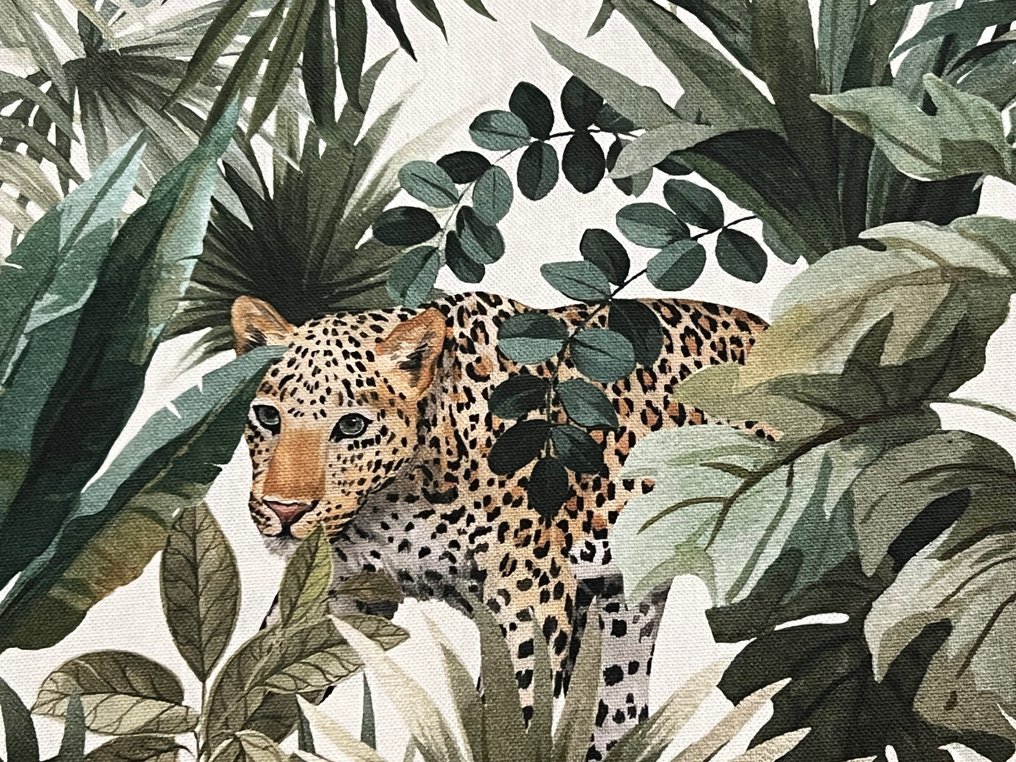 Tyylikäs puuvillakangas - Leopardeja ja trooppisia kasveja - Verhoilukangas  - 600 cm - 140 cm #3.1