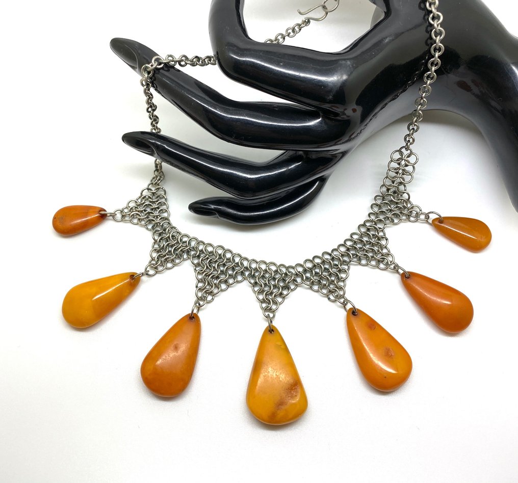 Κολιέ με φυσική ολόκληρη πέτρα, Βαλτική κεχριμπάρι, vintage. - Κεχριμπάρι - Succinite #2.1