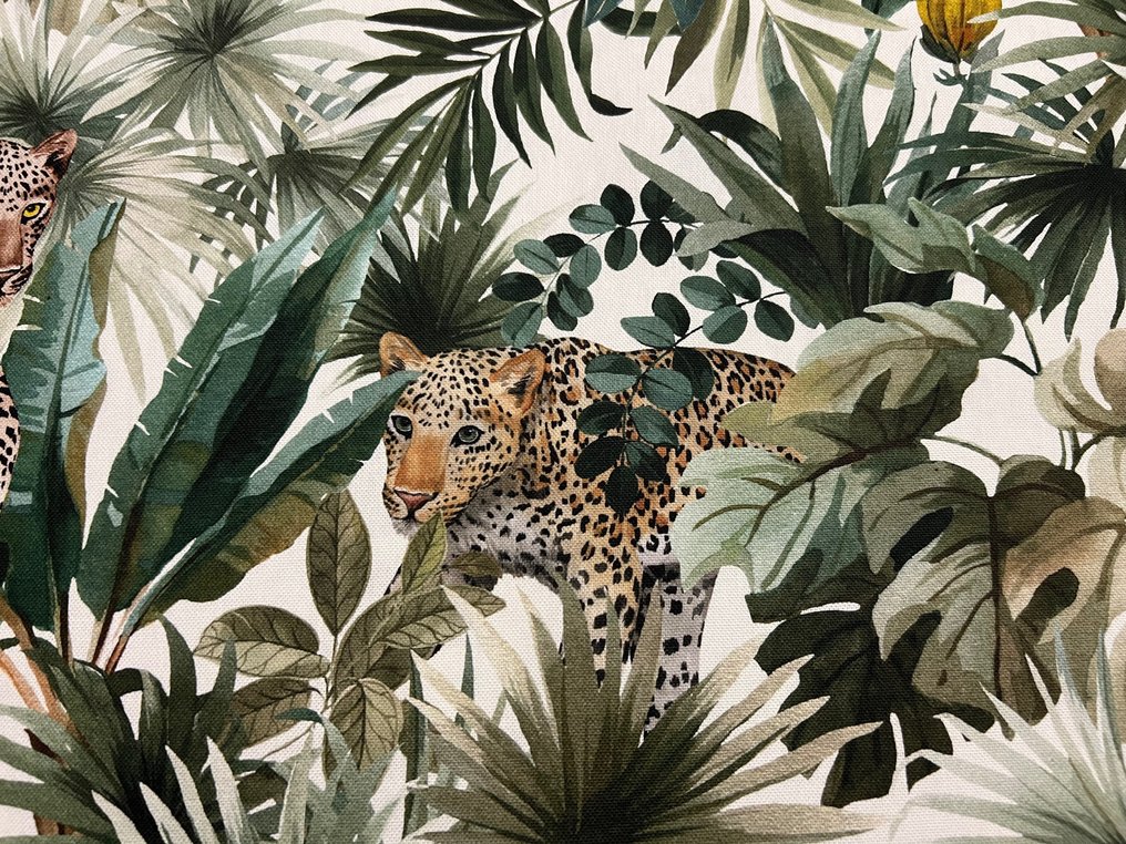Elegant bomullstyg - design av leoparder och tropiska växter - Möbeltyg  - 600 cm - 140 cm #2.2