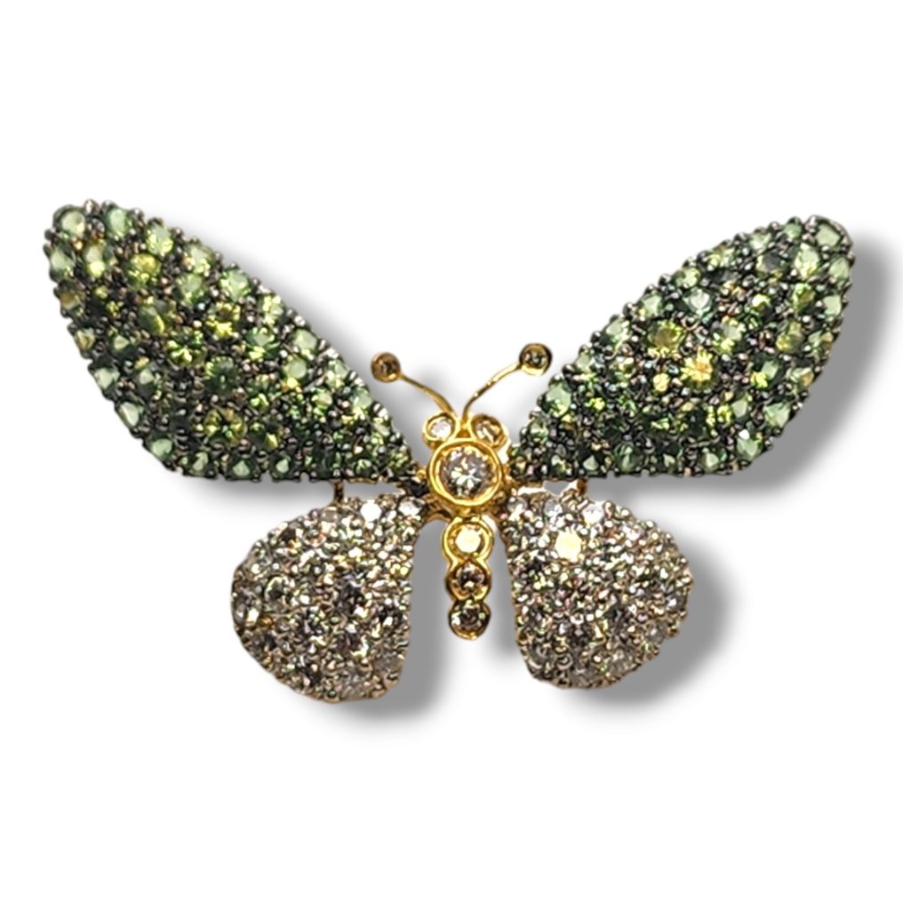 Broche Vintage 18k oro diamante zafiro broche Batterfly  #1.1
