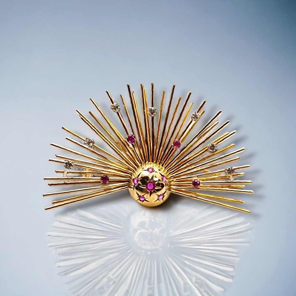 Pregadeira Broche vintage incrível de ouro 18k, diamantes, rubis #1.1