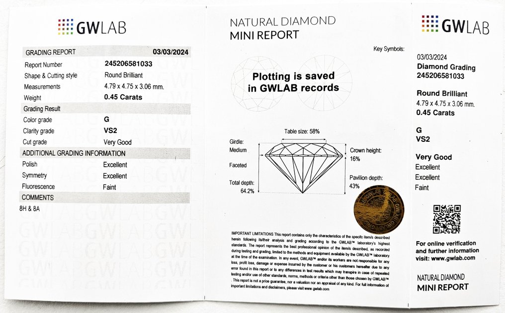Diamond - 0.45 ct - Μπριγιάν - G - VS2 #2.1