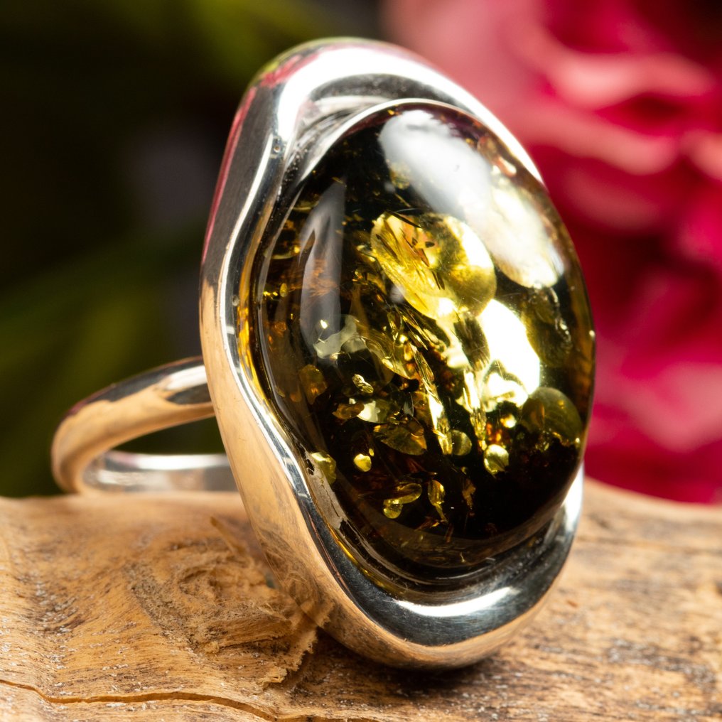 Baltische Amber Zilveren Ring Met Amber Edelsteen. - Hoogte: 35 mm - Breedte: 33 mm- 15 g #2.1