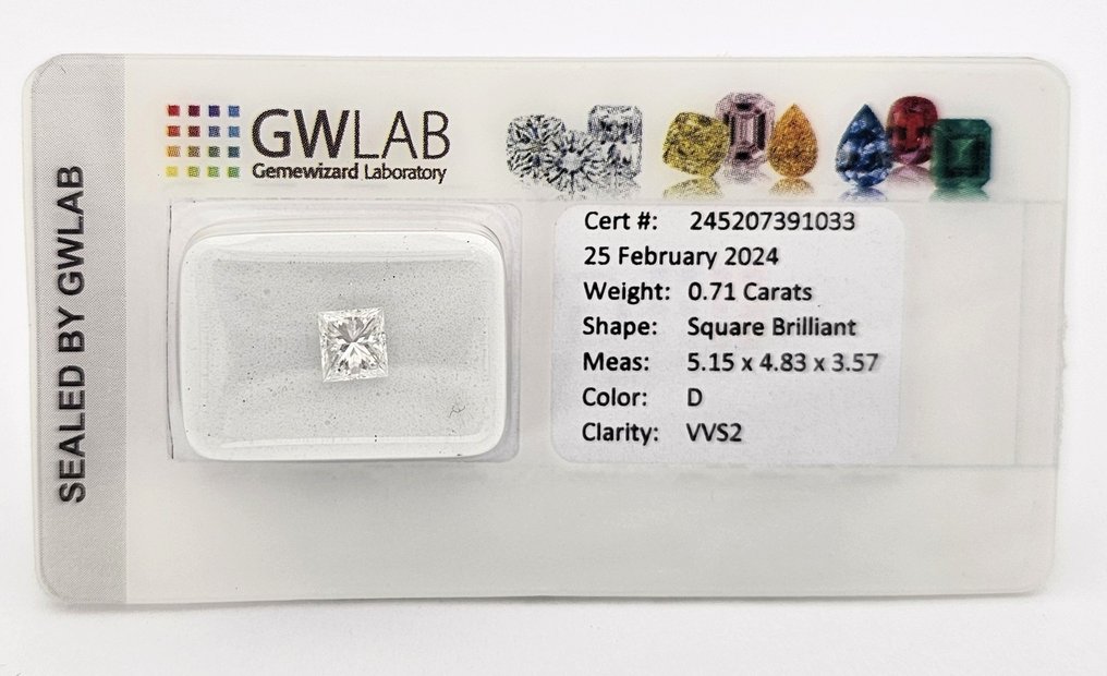 1 pcs Diamante  (Natural)  - 0.71 ct - Cuadrado - D (incoloro) - VVS2 - Gemewizard Gemological Laboratory (GWLab) #1.1