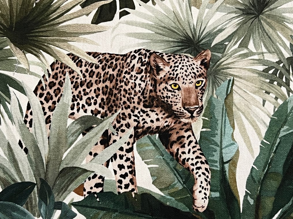 Elegant cotton fabric - Leopards and tropical plants design - Upholstery fabric  - 600 cm - 140 cm #1.1