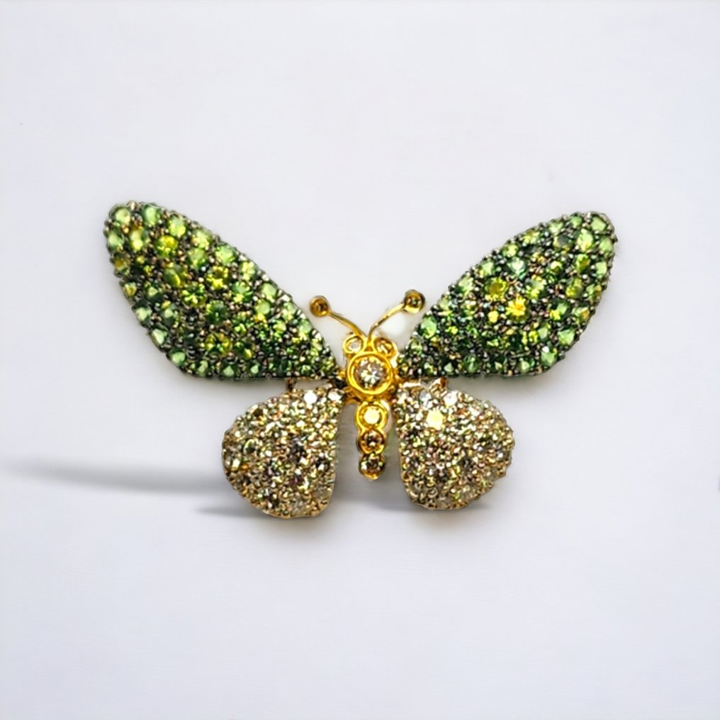 Broche Vintage 18k oro diamante zafiro broche Batterfly  #2.1