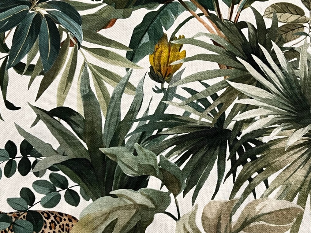Elegancka tkanina bawełniana - wzór lampartów i roślin tropikalnych - Tkanina obiciowa  - 300 cm - 280 cm #3.2