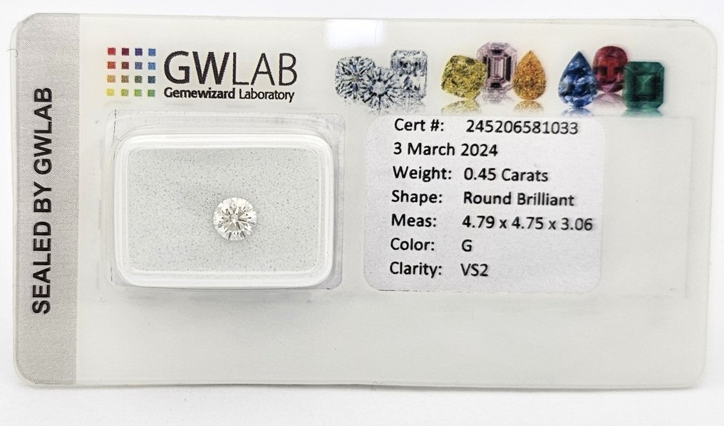 Gyémánt - 0.45 ct - Briliáns - G - VS2 #1.1