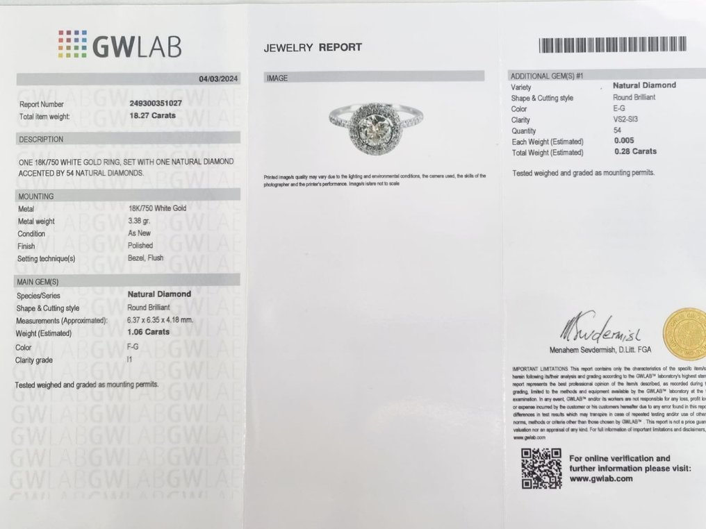 Koktél gyűrű - 18 kt. Fehér arany -  1.34ct. tw. Gyémánt (Természetes) - Gyémánt #4.3