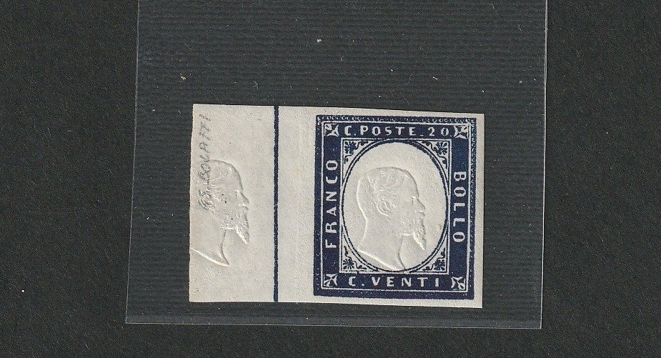 Ókori itáliai államok - Szardínia 1861 - Vitt. Emanuele II - Effigy nyomat a szélén - Függőleges dobozvonal a bal szélen - Sassone cat 15E+15E #1.1