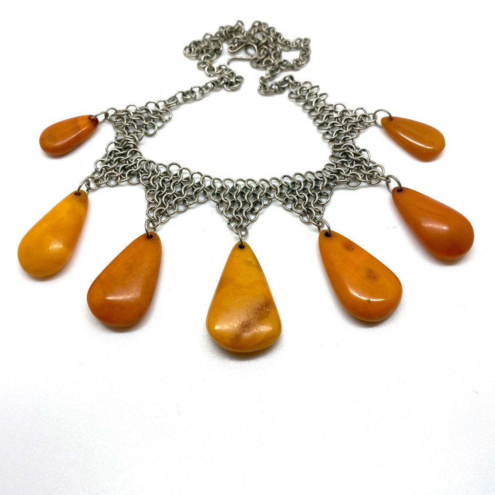 Κολιέ με φυσική ολόκληρη πέτρα, Βαλτική κεχριμπάρι, vintage. - Κεχριμπάρι - Succinite #1.0