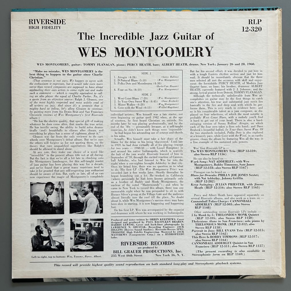 Wes Montgomery - The Incredible Jazz Guitar Of (1st mono) - Disco in vinile singolo - Prima stampa mono - 1960 #1.2