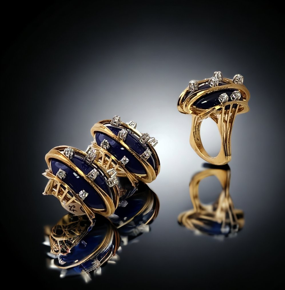 Parure di gioielli da 3 pezzi Incredibile set di gioielli della metà del secolo in oro 18 carati e diamanti #1.1