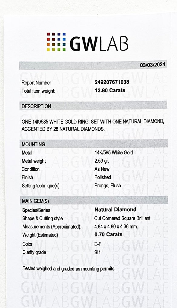 Bague de fiançailles Or blanc Diamant  (Naturelle) - Diamant  #3.1