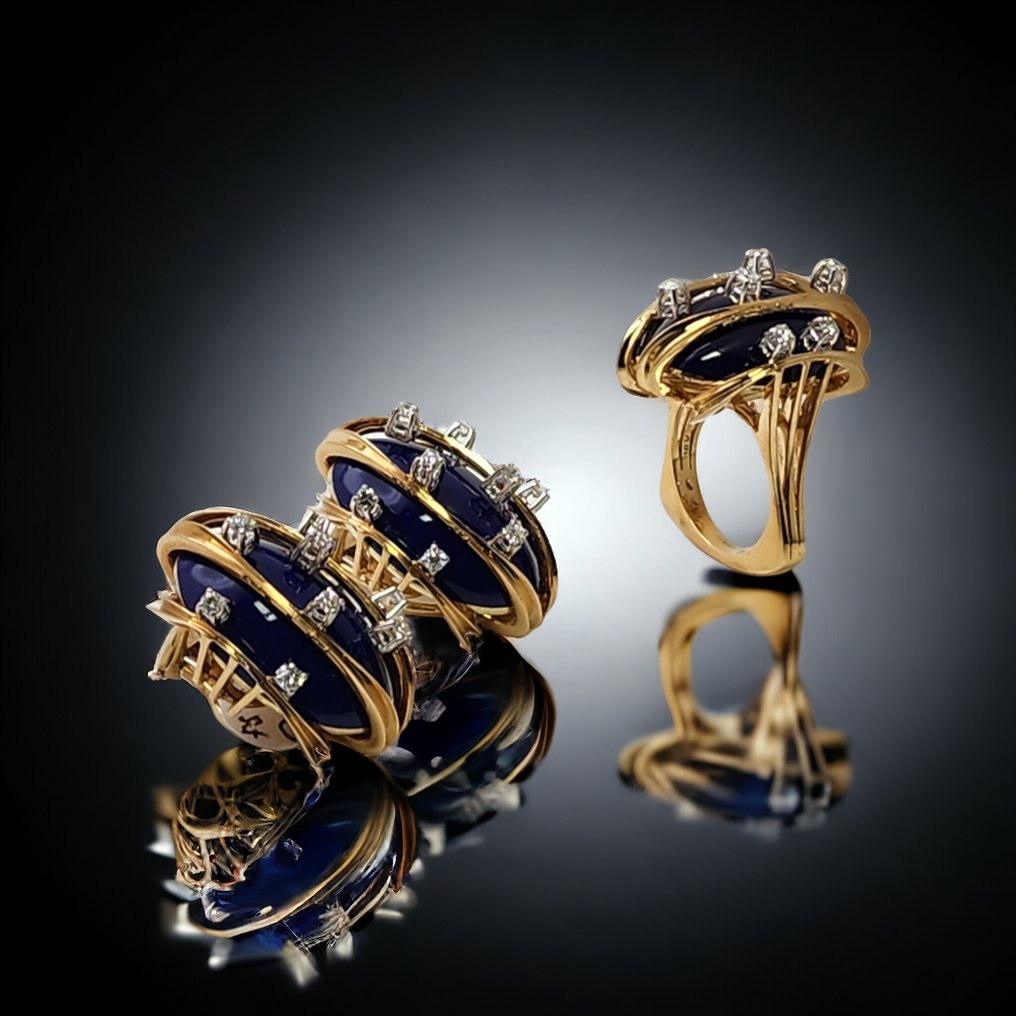 Parure di gioielli da 3 pezzi Incredibile set di gioielli della metà del secolo in oro 18 carati e diamanti #1.2