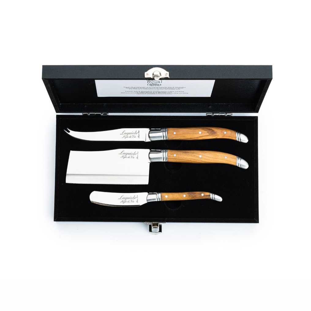 Laguiole - 3x Cheese Knives - Olive Wood - style de - Ensemble de couteaux de table (3) - Acier inoxydable #1.0