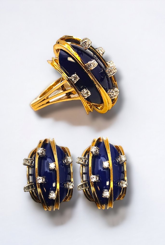 Parure di gioielli da 3 pezzi Incredibile set di gioielli della metà del secolo in oro 18 carati e diamanti #2.1