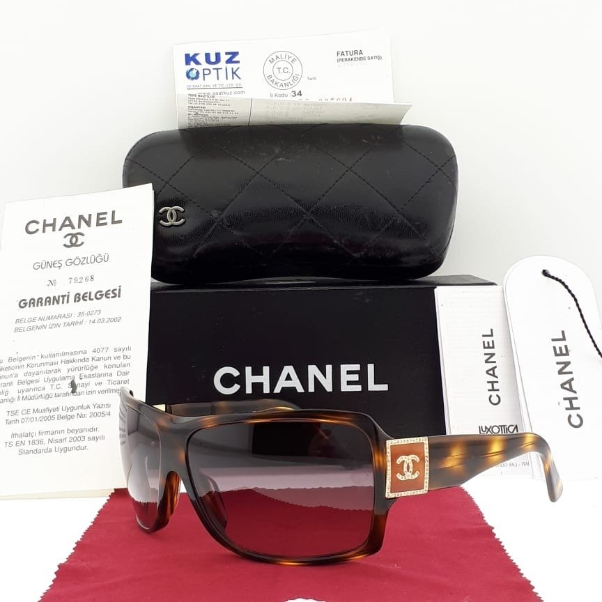 Chanel - Tortoise Shell Square with Chanel Logo & Swarovski Crystals Detailed Temples - 墨鏡 #1.2