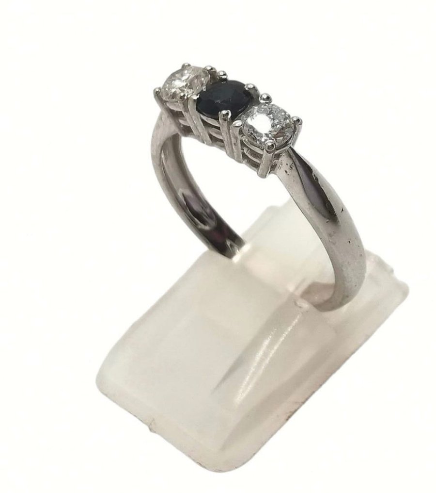 Δαχτυλίδι Λευκός χρυσός Διαμάντι  (Φυσικό) - Ζαφείρι  #2.2