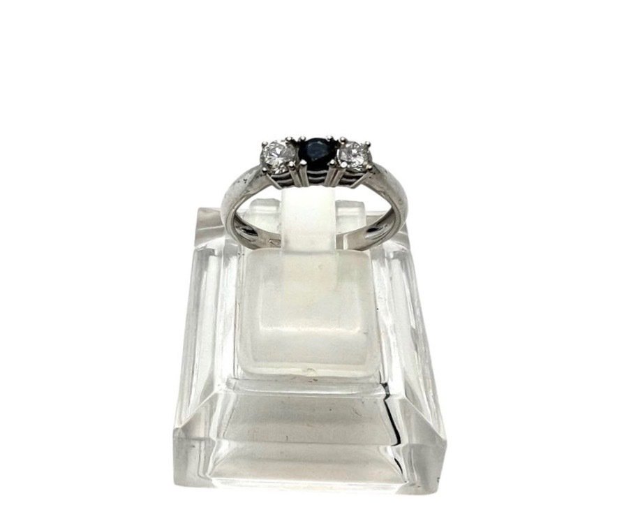 Ring Hvidguld Diamant  (Natur) - Safir  #1.1