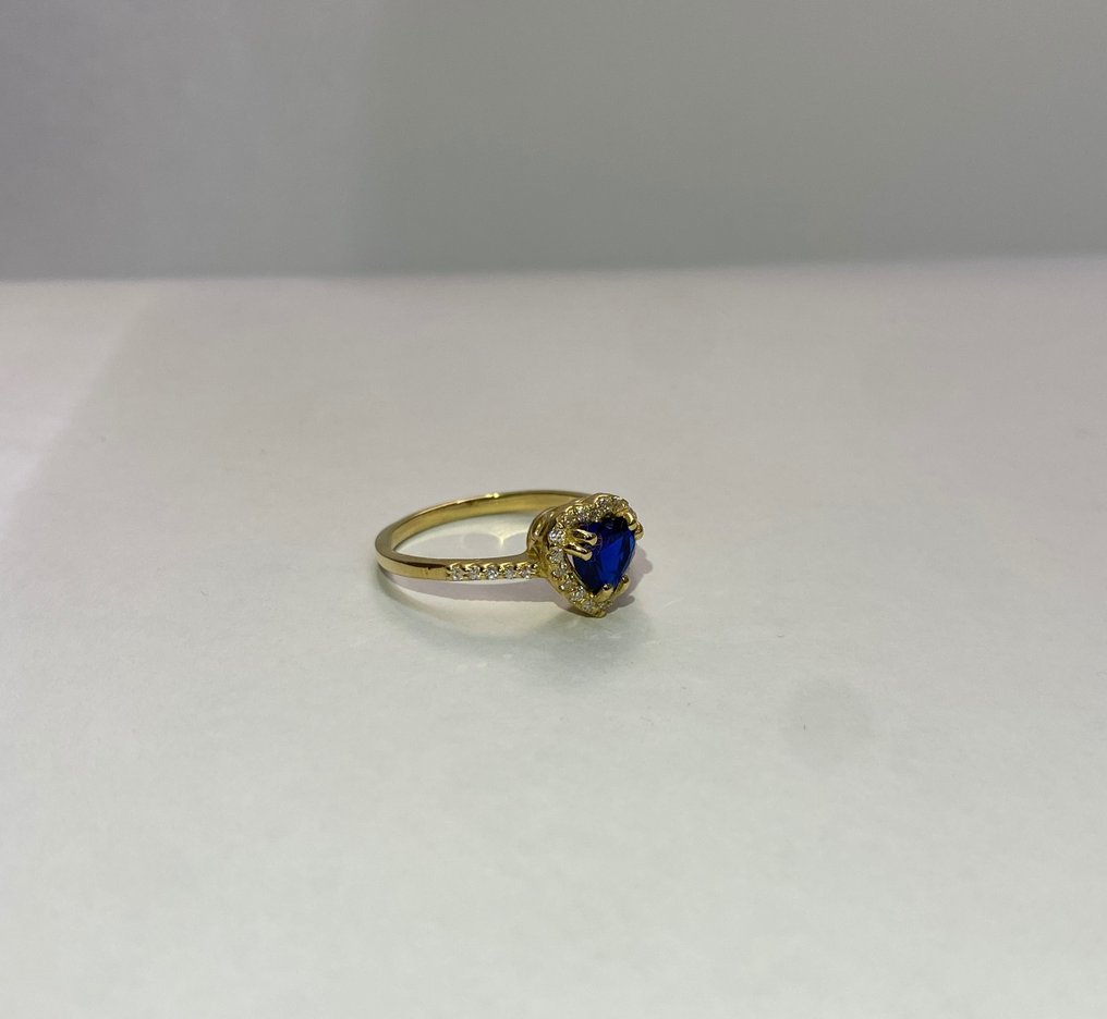 Zonder Minimumprijs - Ring Geel goud Saffier - Diamant #3.2