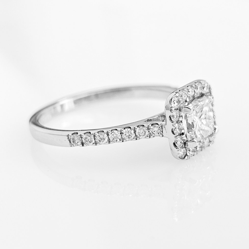 Engagement ring - 14 kt. White gold -  1.11ct. tw. Diamond  (Natural) - Diamond #1.2