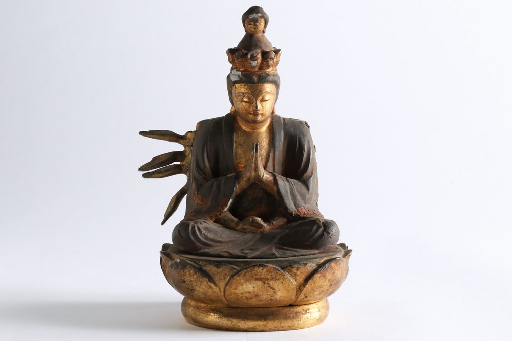 Kannon Bosatsu 観音菩薩 Seated Statue - Szobor Fa - Japán - Edo Period (1600-1868) #2.2