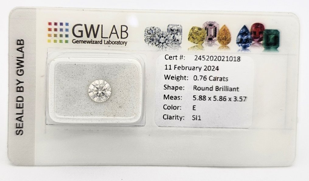 1 pcs Diamante  (Naturale)  - 0.76 ct - Rotondo - E - SI1 - Gemewizard Gemological Laboratory (GWLab) #1.1
