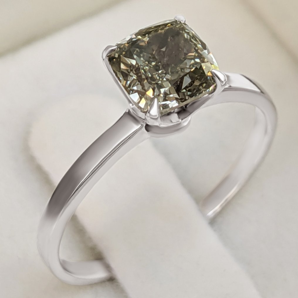 Anel Ouro branco Verde Diamante  (Colorido natural) #3.2