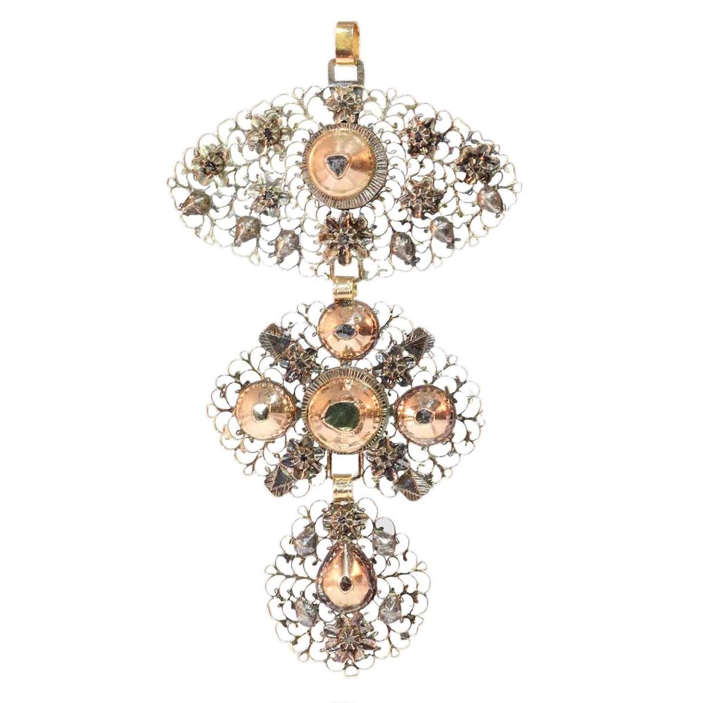 Vintage antique anno 1850, Croix de Jeannette - Vedhæng - 18 kraat Rosaguld Diamant #1.1