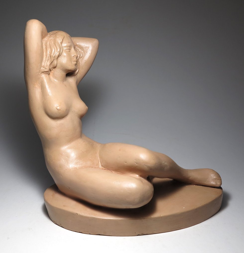 László Kőműves. - Escultura, Art Deco nude lady - 26 cm - Cerámica - 1945 #2.1