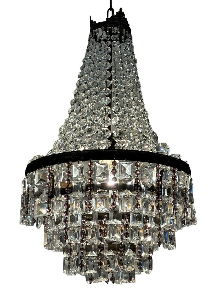 枝形吊燈 - 法國帝國風格青銅和切割水晶瀑布吊燈 - 水晶, 青銅色 #1.2