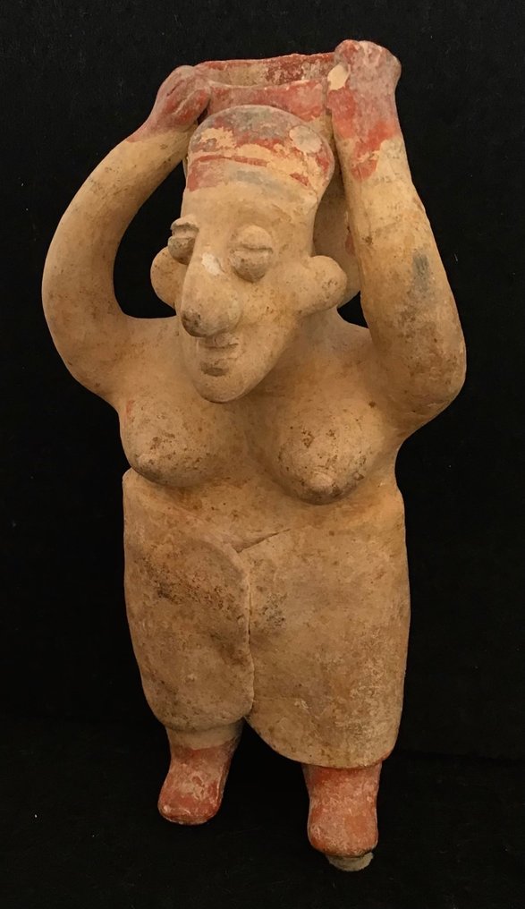 Jalisco-kultur - kvindelig figur, der bærer en stor gryde - Mexico - Keramik Figur #2.1