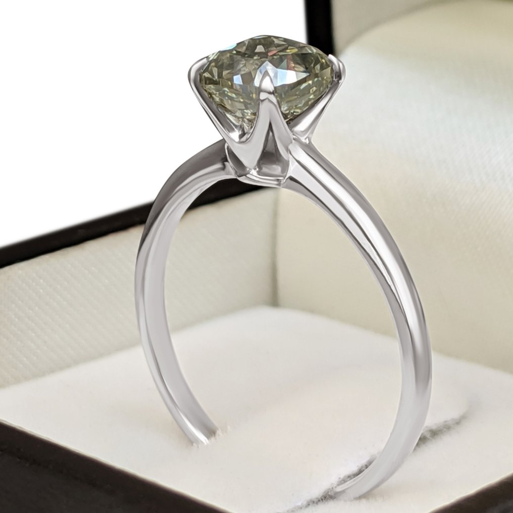 Gyűrű Fehér arany Zöld Gyémánt  (Természetes színű) #3.1