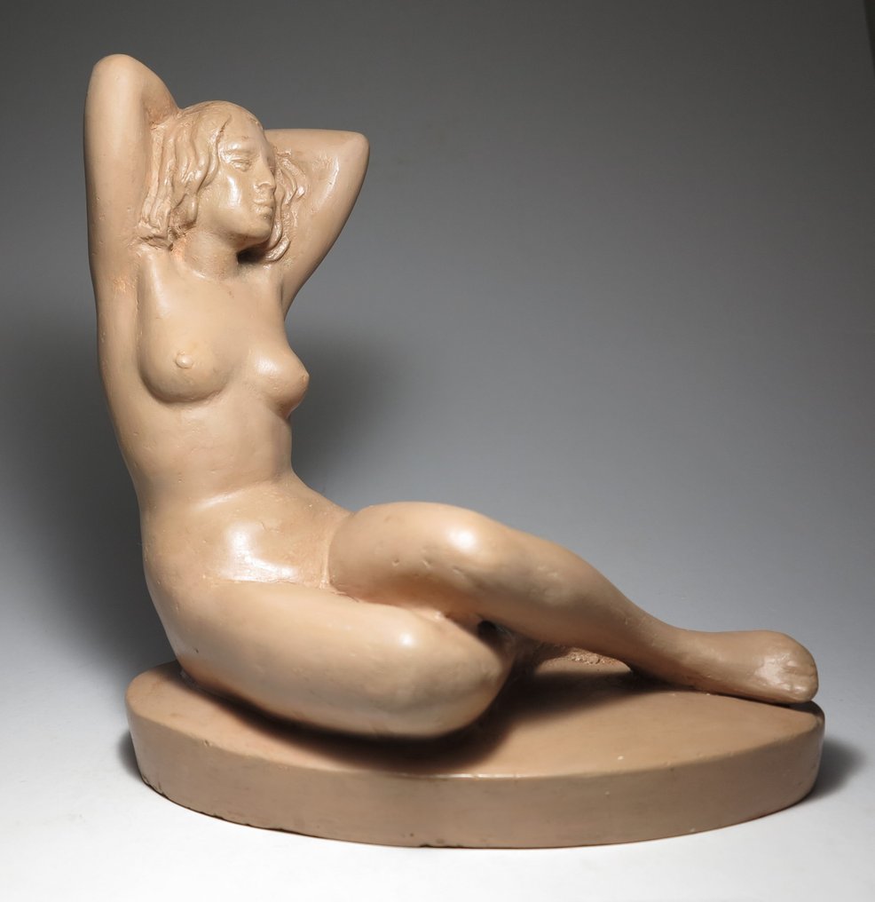 László Kőműves. - Escultura, Art Deco nude lady - 26 cm - Cerámica - 1945 #1.1
