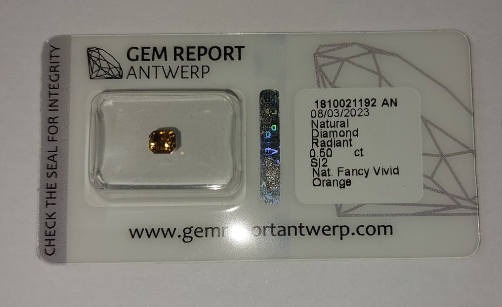 1 pcs 鑽石  (天然彩色)  - 0.50 ct - 雷地恩型 - Fancy 橙色 - SI2 - Gem Report Antwerp (GRA) #1.1