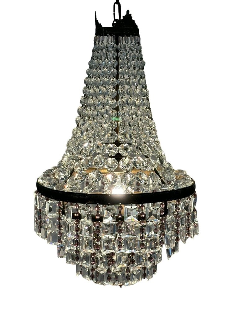 Candelabru - Candelabru cu cascadă în stil Imperiu Francez din bronz și cristal tăiat - Bronz, Cristal #2.1