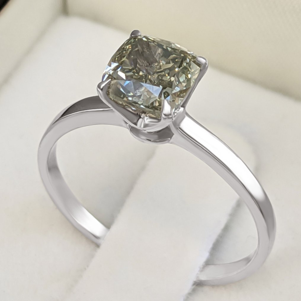 Gyűrű Fehér arany Zöld Gyémánt  (Természetes színű) #1.2